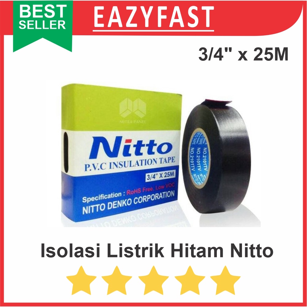 Jual Isolasi Kabel Listrik Hitam Solatip Lakban Nitto PVC Tape 3/4
