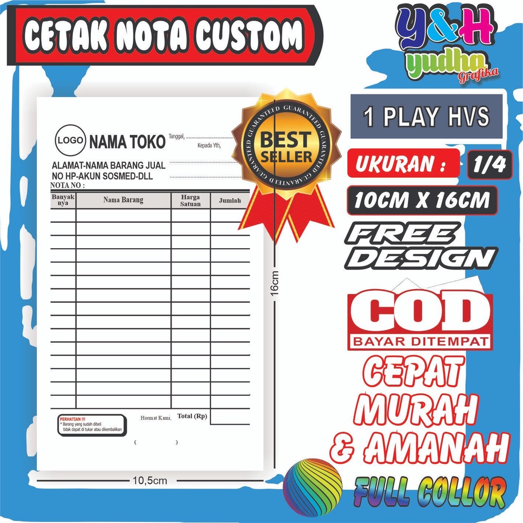 Jual Nota Costum 1/4 1 Ply (isi 50 lembar) Gratis Desain Gratis Logo Y ...