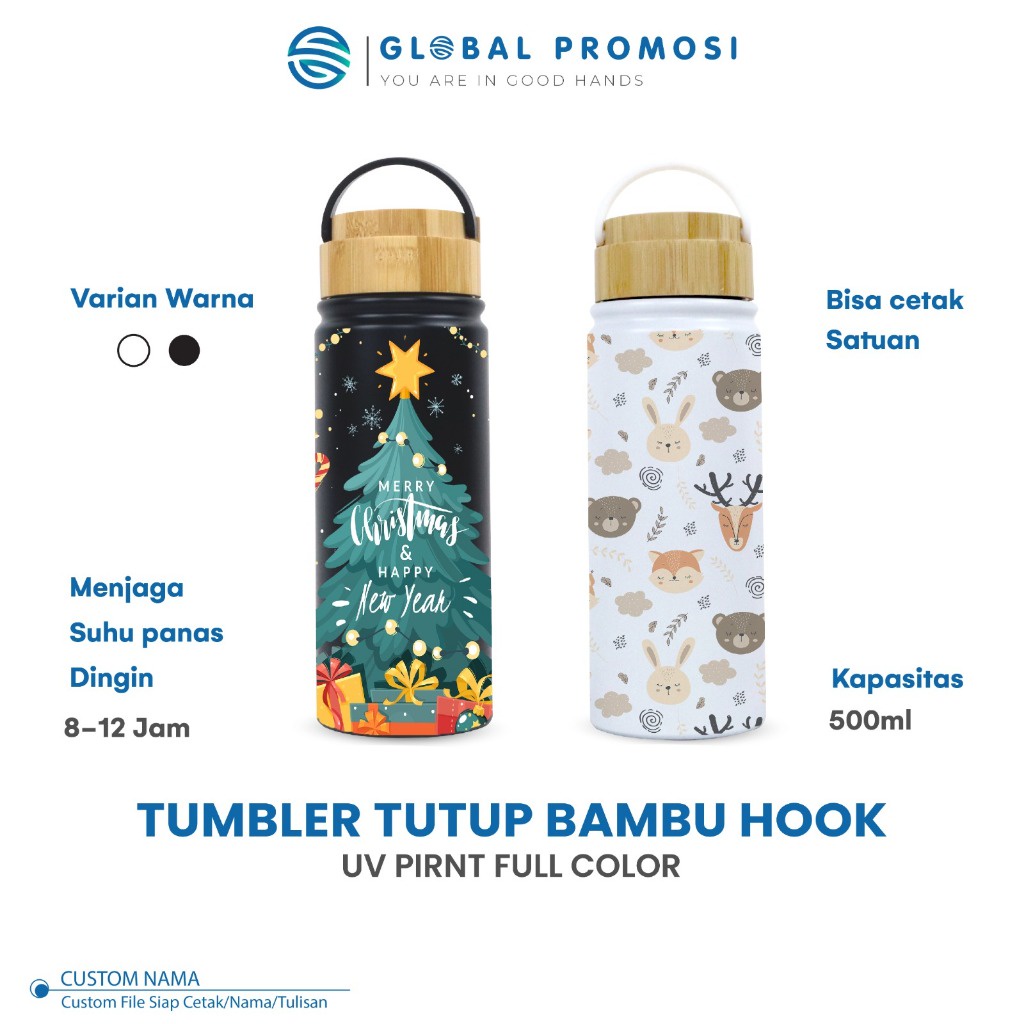 Jual Tumbler Custom Botol Minum Stainless Tutup Bambu Hook 550ml Print ...