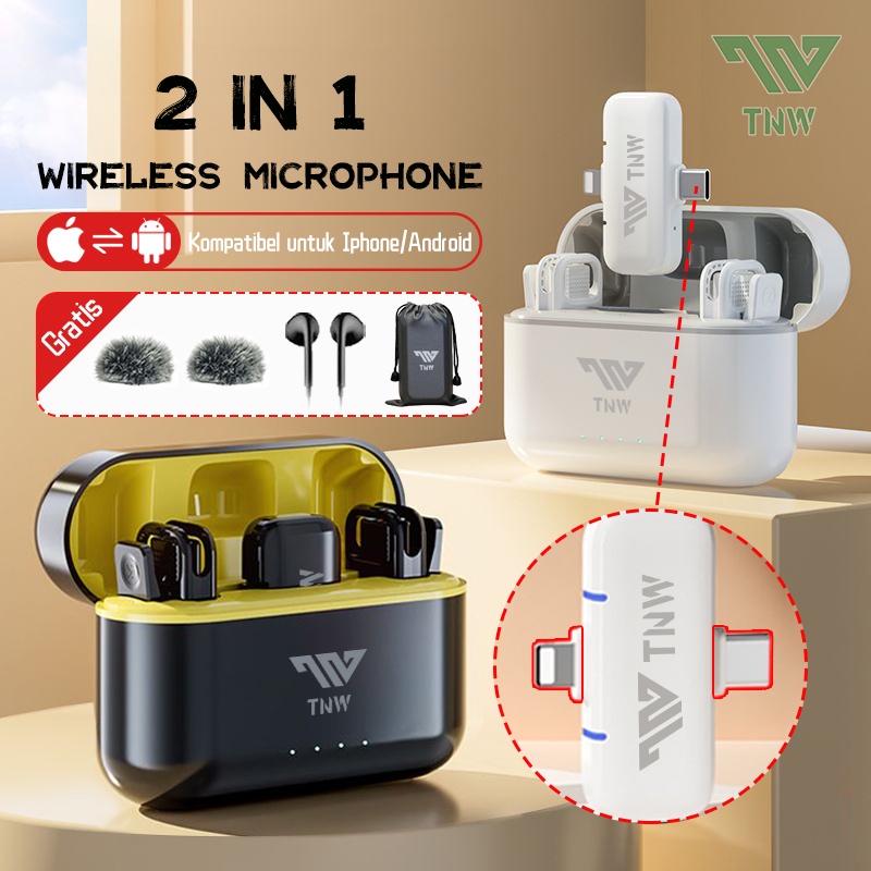 Jual TNW A11 Wireless Microphone 2In1 Clip On Mic Wireless Dual Mic