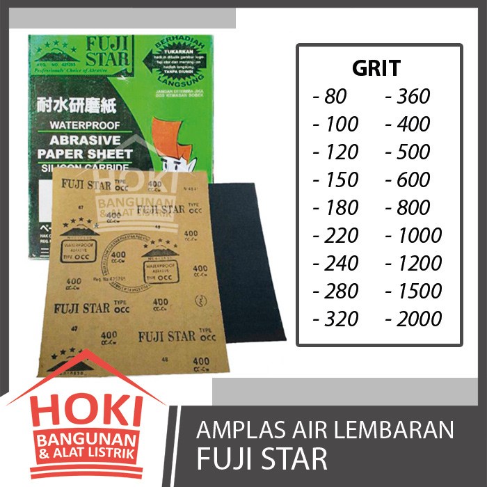 Jual AMPLAS AIR FUJI STAR LEMBARAN - Kertas Pasir Gosok Duco Grit 80 ...