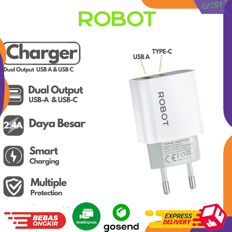 Jual Robot Adaptor Charger A Fast Charging Rt K Plus Port Usb Type C Batok Casan Port