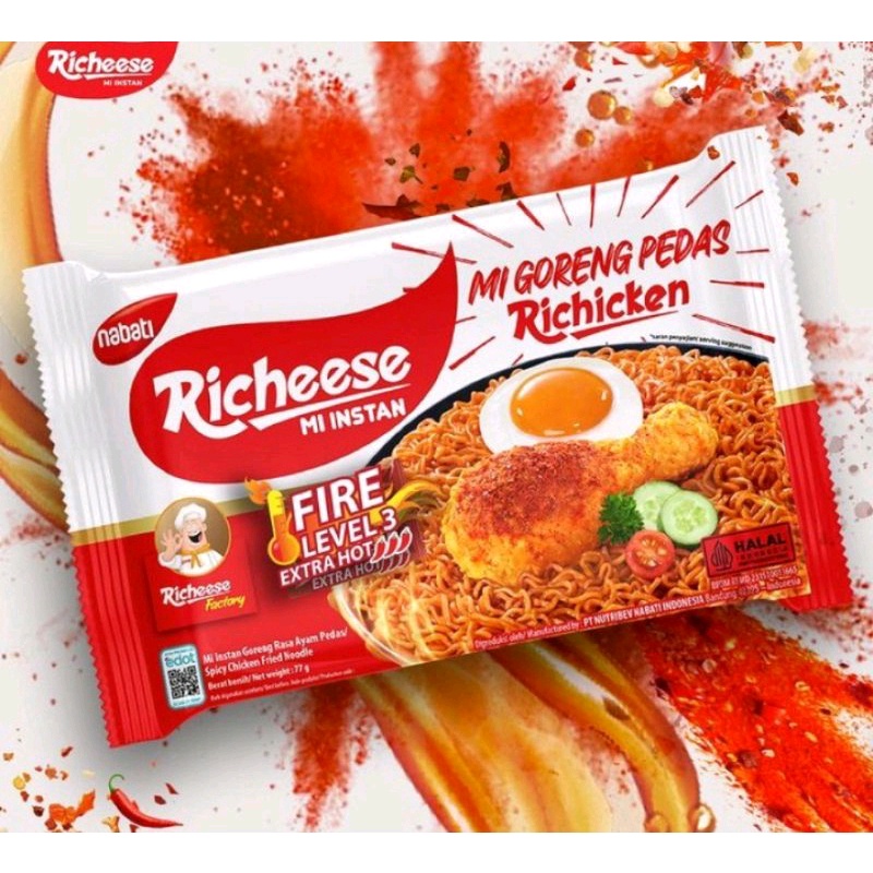 Jual Richeese Mie Instan Goreng Rasa Pedas Richicken 77gr | Shopee ...
