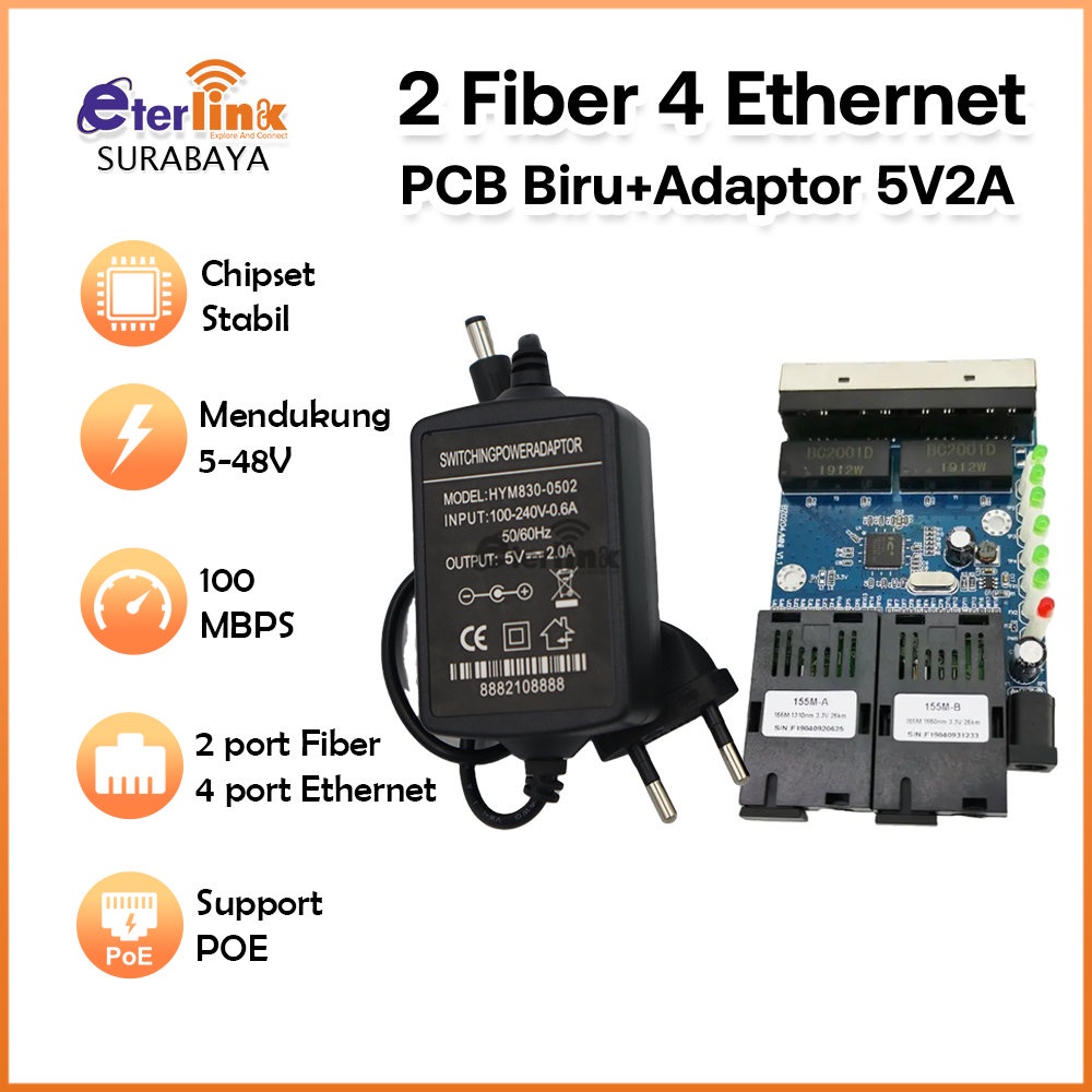 Jual Media Converter 2 port fiber optic singel mode A dan B - 4 port ...