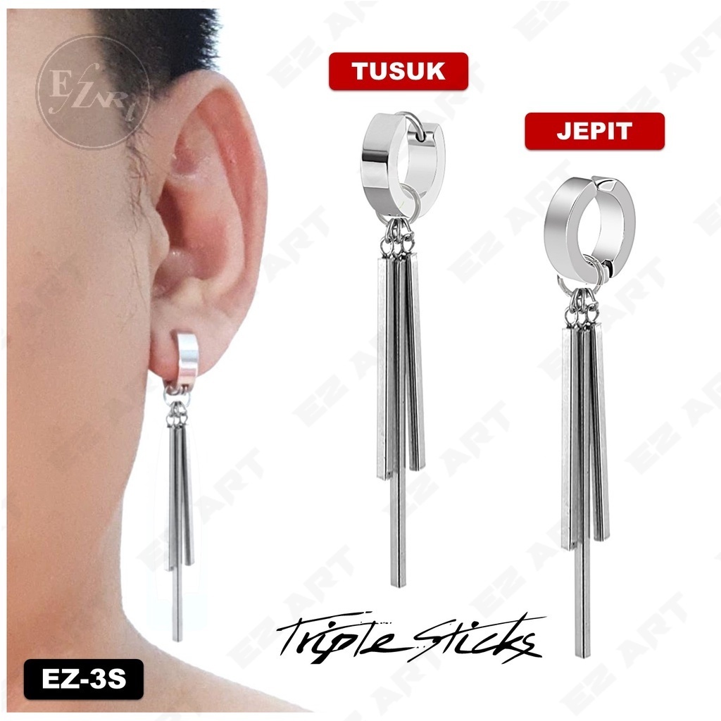 Jual 1 Pcs EZ-3S Anting Jepit Tusuk Gantungan Triple Sticks Rumbai 3 ...