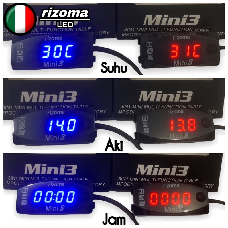 Jual COD Volt Meter 3in1 Dan 2in1 Rizoma / Pengukur Suhu Amper Aki Dan
