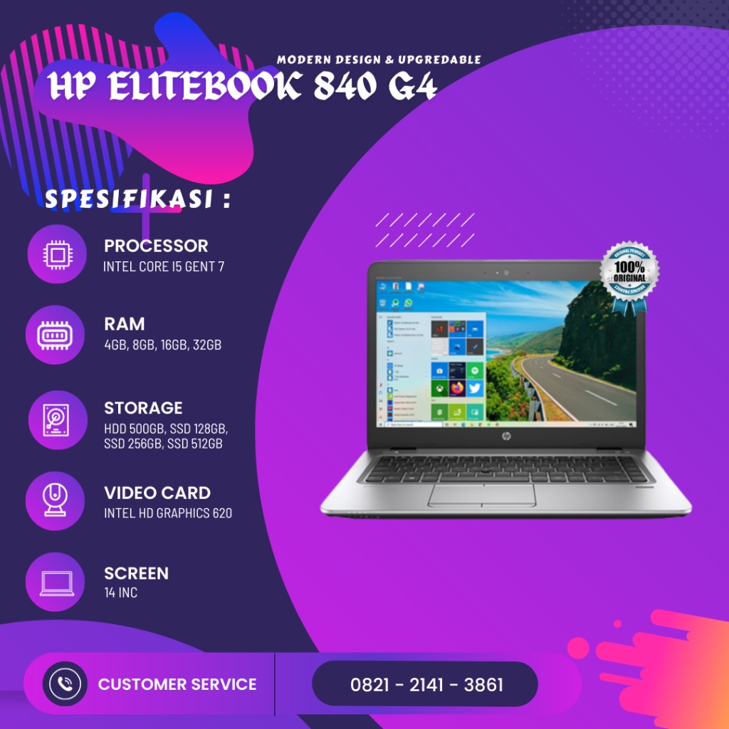 Jual Laptop HP ELITEBOOK 840 G4 CORE I5 GEN 7 RAM 16GB SSD 512GB
