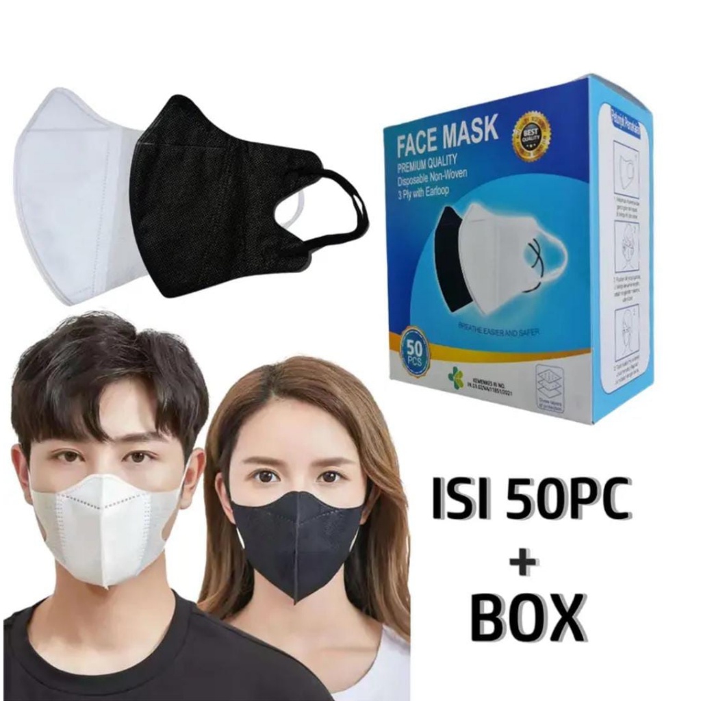 Jual Masker Duckbill Facemask Face Mask Warna Hitam Putih 3 Ply Earloop ...