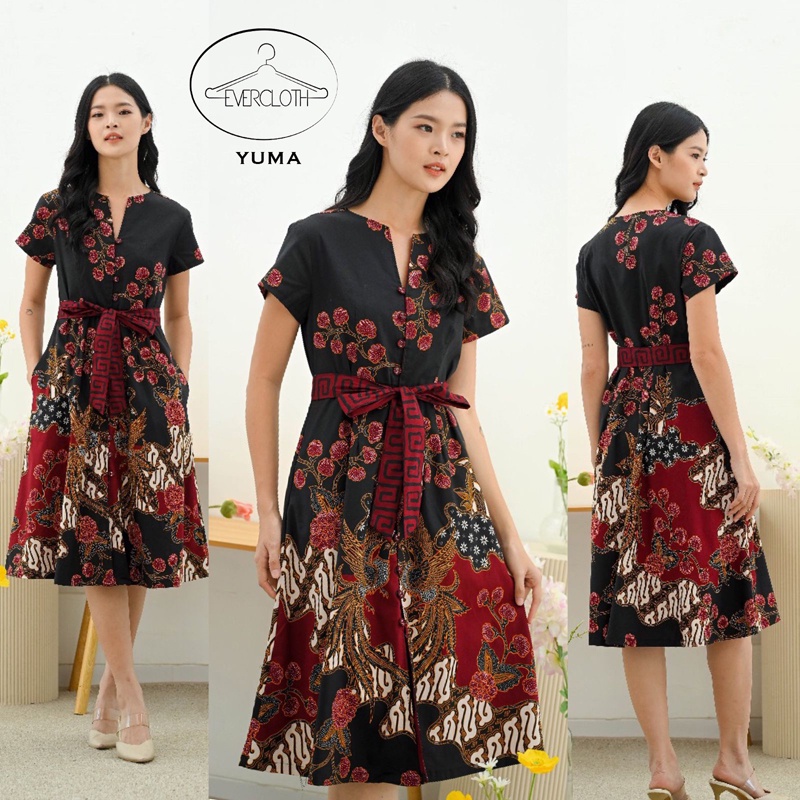 Jual Evercloth Yuma Dress Wanita Batik Couple Modern Dress Batik Modern Shopee Indonesia 