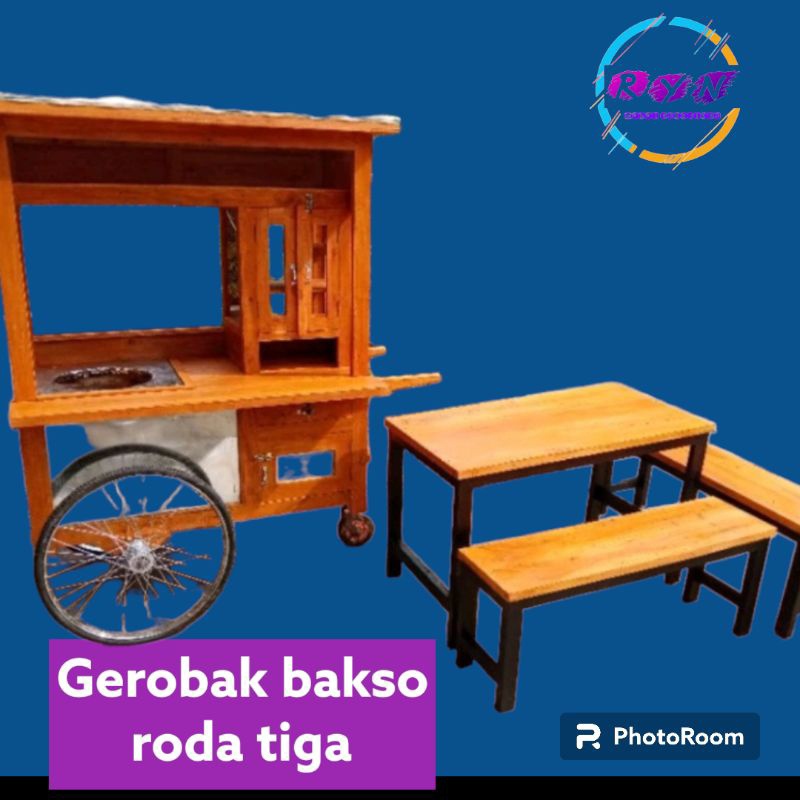 Jual Promo Spsial Gerobak Bakso Dorong Dan Satu Set Meja Kursi Free