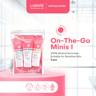 Labore Sensitive Skin Care On-The-Go Minis - Travel Size Sensitive Skin Care Kit - Paket Mild Cleanser 15ml, Barrier Revive Cream 10ml, Physical Sunscreen 10ml untuk Perawatan Wajah Kulit Sensitif