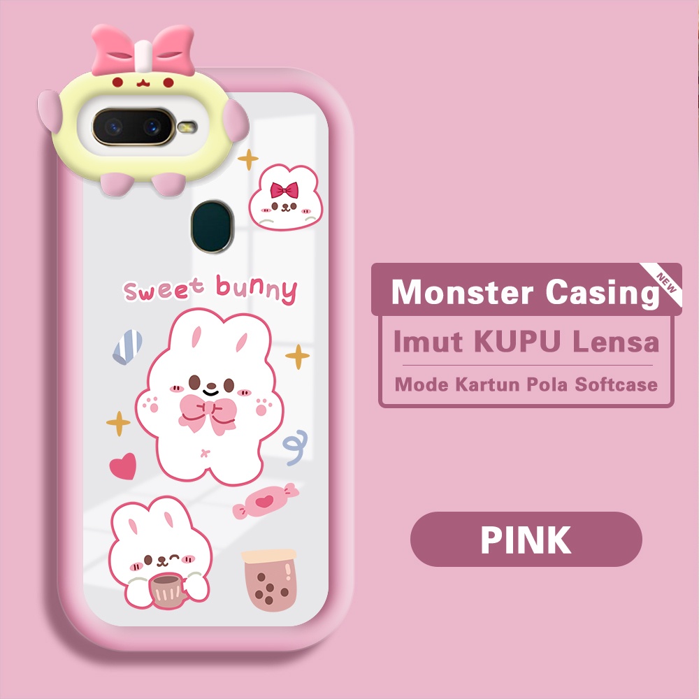 OPPO A12 A7 A5S A12S Untuk Hp Casing Handphone Cassing Soft Kesing Sofcase  Phone Case Ada Pita Kupu -Kupu Merah Muda Di Dada Kelinci kecil