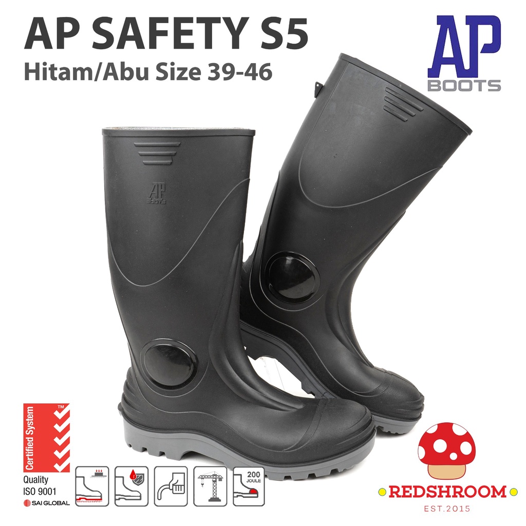 Jual Sepatu Boot Safety Tinggi AP S5 HitamAP Boots SteelToe + MidSole ...