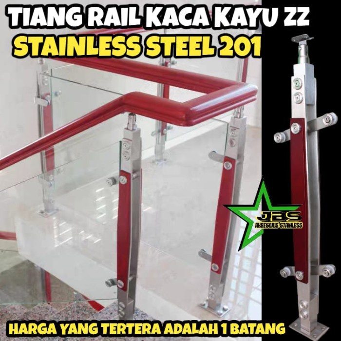 Jual Tiang Ralling tangga kaca stainless + kayu 201 GD27 | Shopee Indonesia