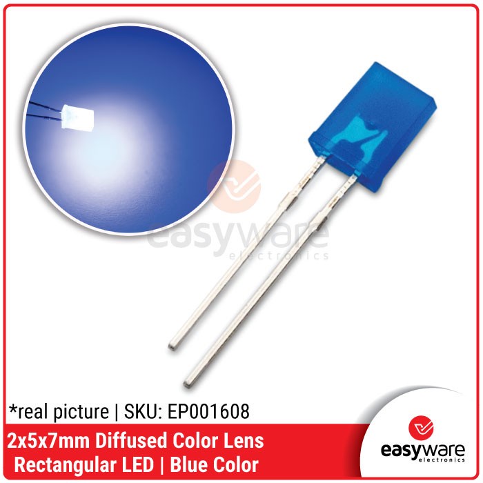 Jual LED 2x5x7mm Blue Diffused Color Lens LED Kotak 2x5x7 Biru LED ...