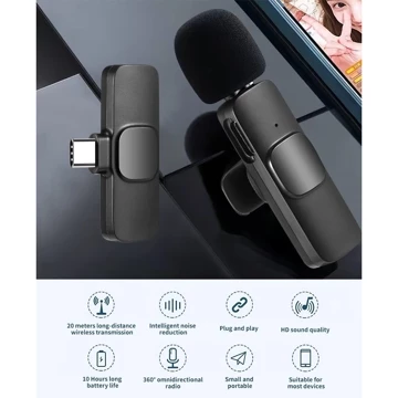 Mikrofon Wireless Lavalier Microphone USB Type C 2.4GHz 2 In 1 2in1 Mikrofon Nirkabel Lavalier