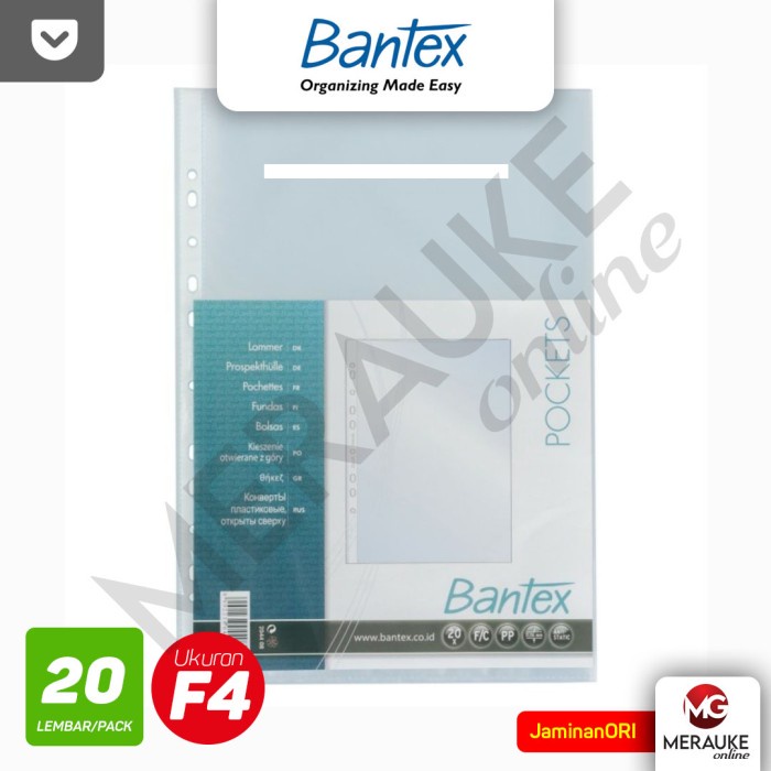 Jual BANTEX PP Pockets Transparan F4 204408 (1 Pack Isi 20 Lembar