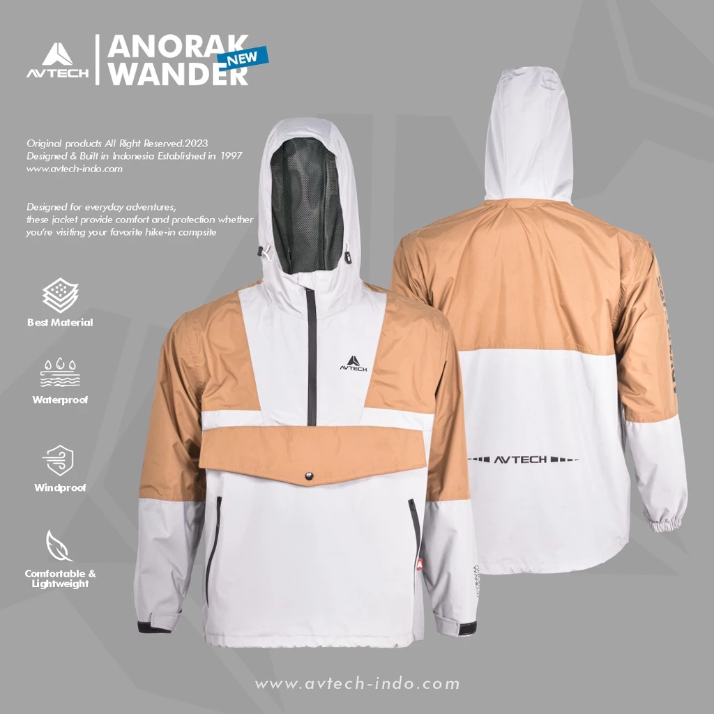 AVTECH - Jaket Pria Wanita Windbreaker Waterproof Outdoor Gunung Motor Harian - ANORAK WANDER