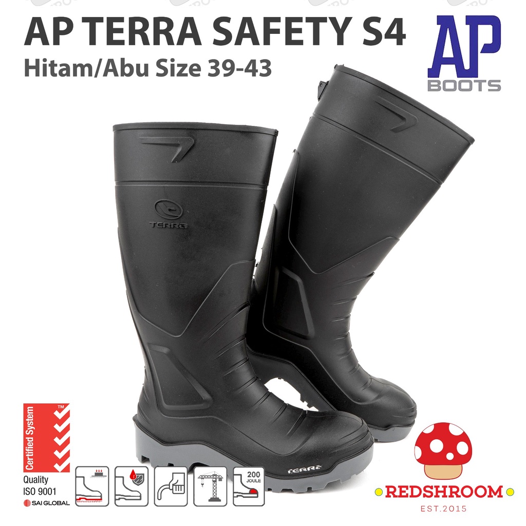 Jual Sepatu Boot Tinggi AP Boots TERRA SAFETY S4 Black Gray Toe Cap ...