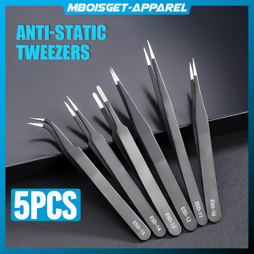 Lot De 6 Pinces Anti-statiques Uxcell – Pointes Droites Et Obliques, Noir