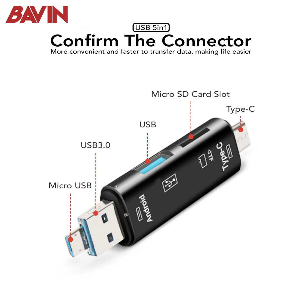 Jual mall 5 in 1 USB 2.0 Type C/USB/Micro USB SD TF Memory Card Read ...