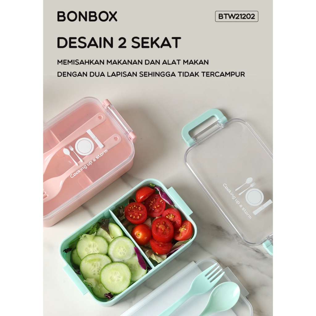 Jual Lunch Box 2 Sekat Anti Tumpah Food Grade Tableware Bonbox BTW21202 ...
