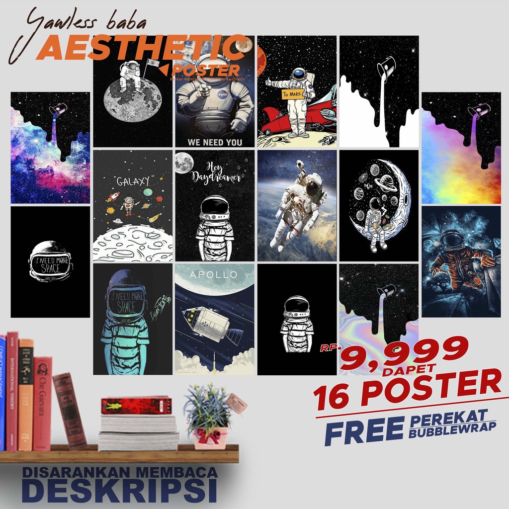 Jual Poster Dinding Aesthetic Distro Tema Astronot Aesthetic Vintage