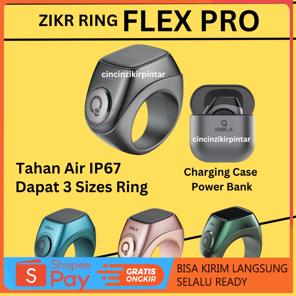 Jual Cincin Tasbih Digital Zikr Ring Iqibla Flex Pro Tahan Air Dan Cas Portabel Cincin Dzikir