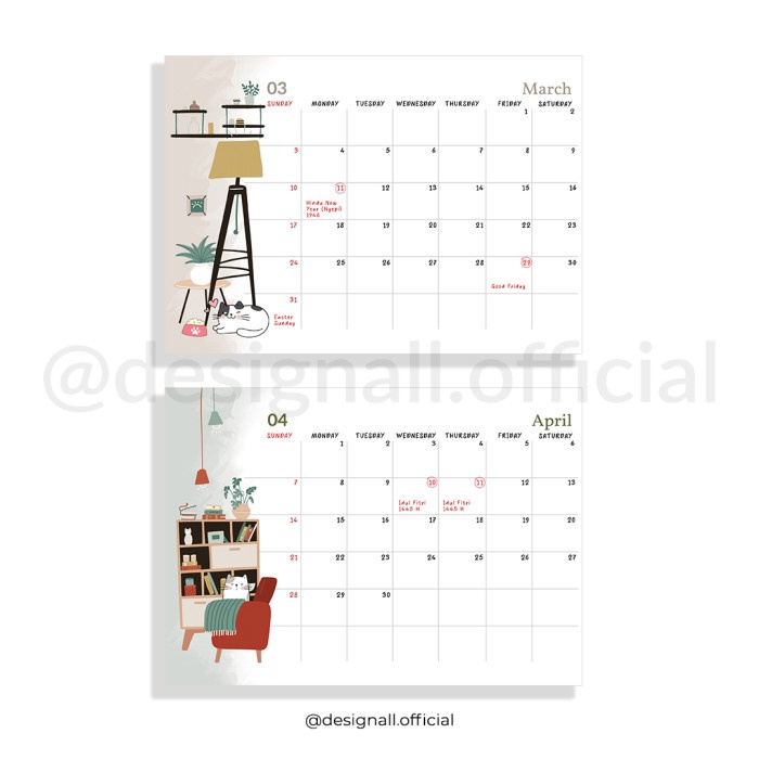 Jual Designall Kalender Tahun 2024 Meja/ Kalender Duduk Aesthetic ...