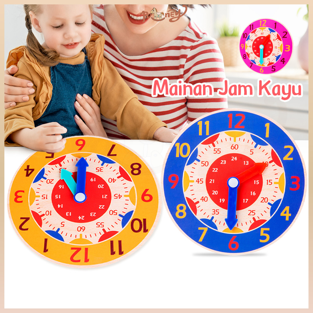 Jual Poney Jam mainan edukasi untuk anak Belajar jam dan waktu kayu ...