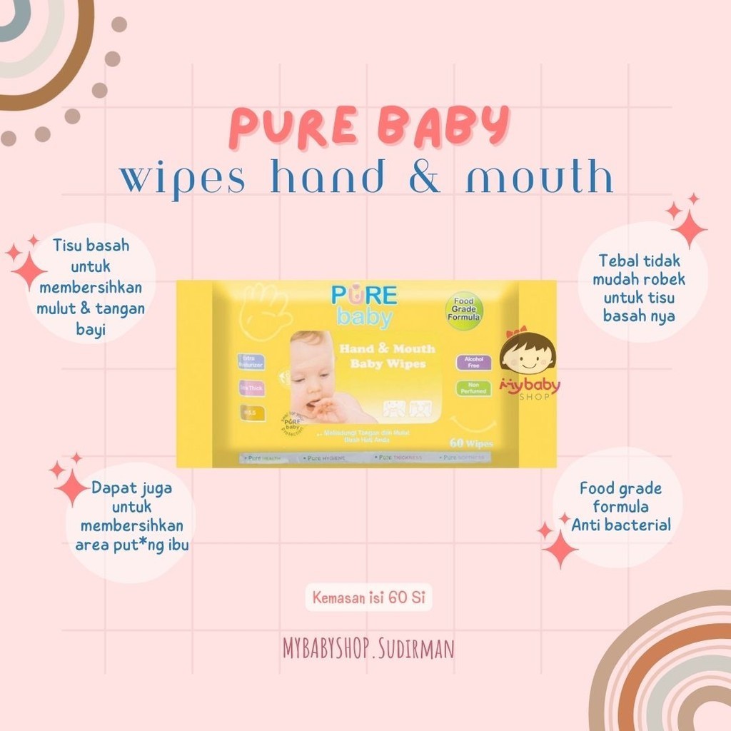 Jual PUREBaby Hand and Mouth Tisu Basah Bayi Tissue Baby Wipes 60's ...