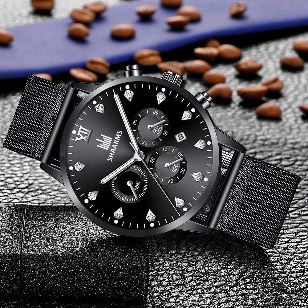 Jam Tangan Pria Anti Air Original Shaarms Rantai Stainless Steel Pasir Men  Watch Ori Sharms With Quartz Movement Kalender Anti Air Glow in the Dark