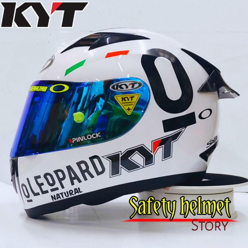Jual Helm Full face KYT R10 solid white Leopard Modif Paket ganteng