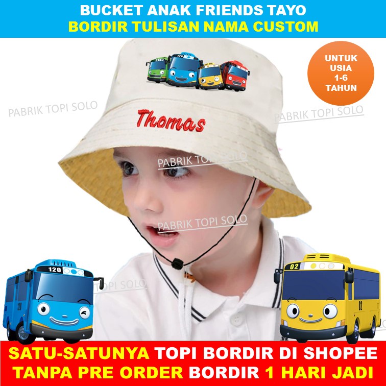 Jual Topi Friends Tayo dan Bucket Friends Tayo Anak Bordir Nama Anak ...