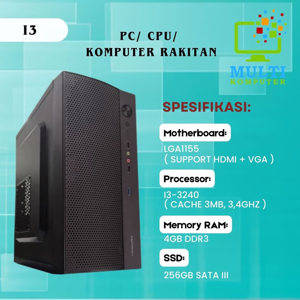 Jual CPU RAKITAN/PC RAKITAN Intel Core i3 3240tray Ram ddr3 4GB SSD ...