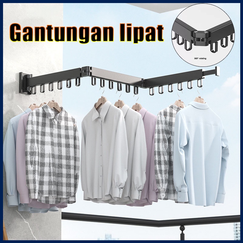 Jual Folding Clothes Hanger Wall Mount Retractable Clothes Drying