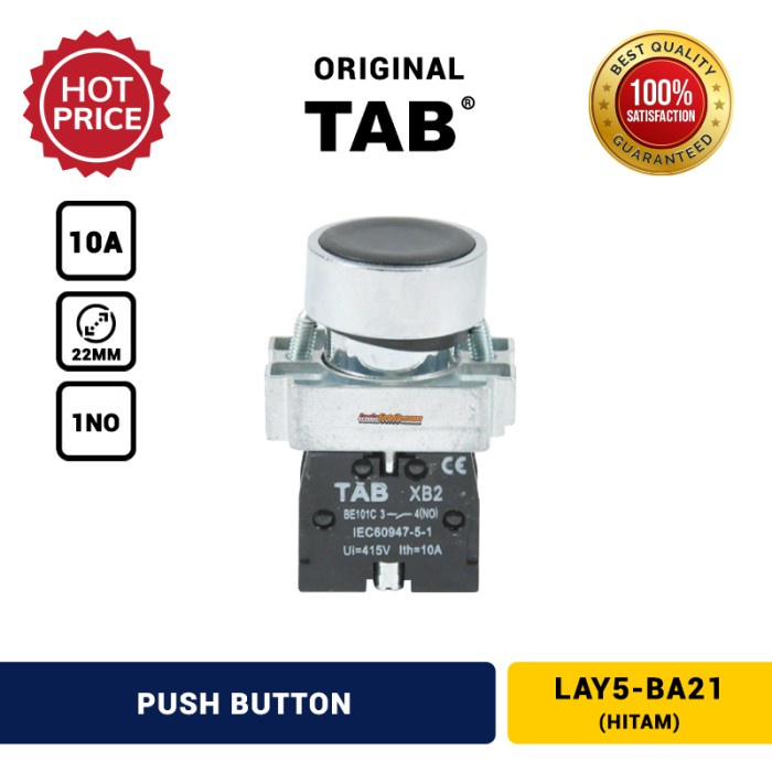 Jual Push Button TAB LAY5-BA21 Saklar Tekan 22mm 1NO 10A Hitam - Hitam ...