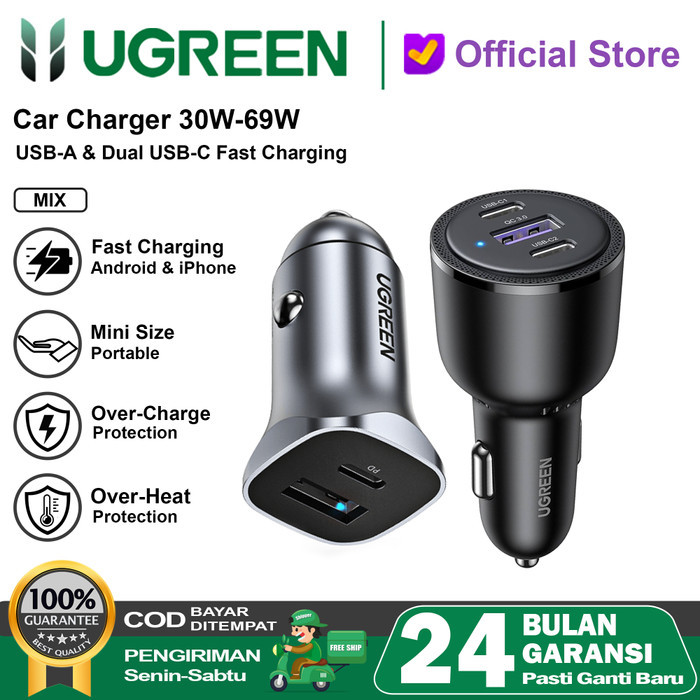 UGREEN Caricabatterie Auto 69W USB C PD 3.0 - 3 Porte Per MacBook, IPhone, Galaxy, Pixel - Foto 8
