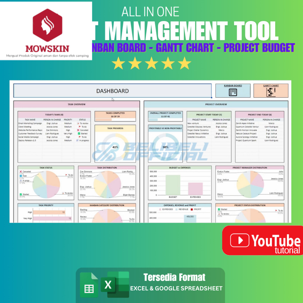 Jual Project Management Tool - Excel Spreadsheet Template - Task ...