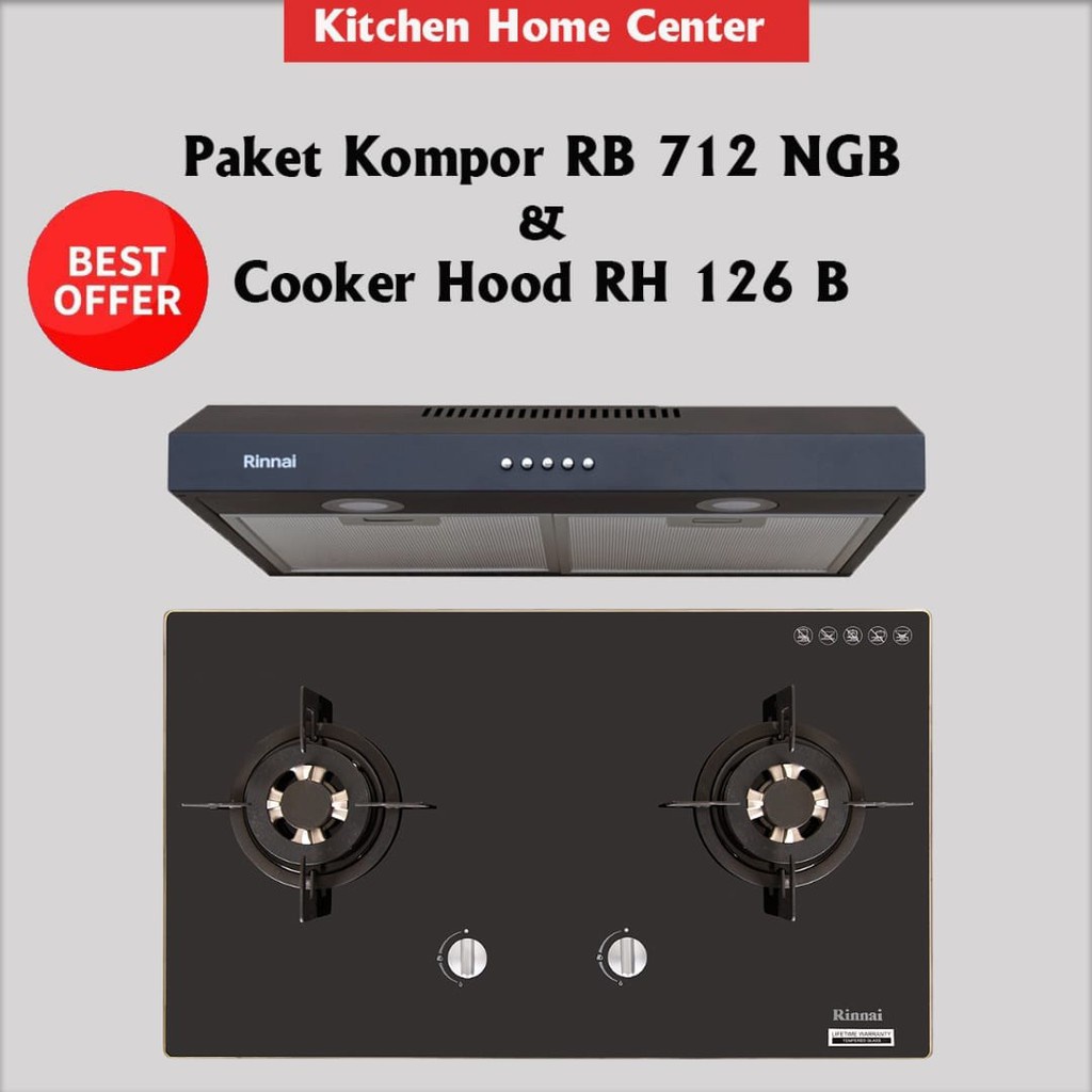 Jual Paket Kompor Tanam Rinnai RB 712 NGB & Cooker Hood Rinnai RH 126 B ...