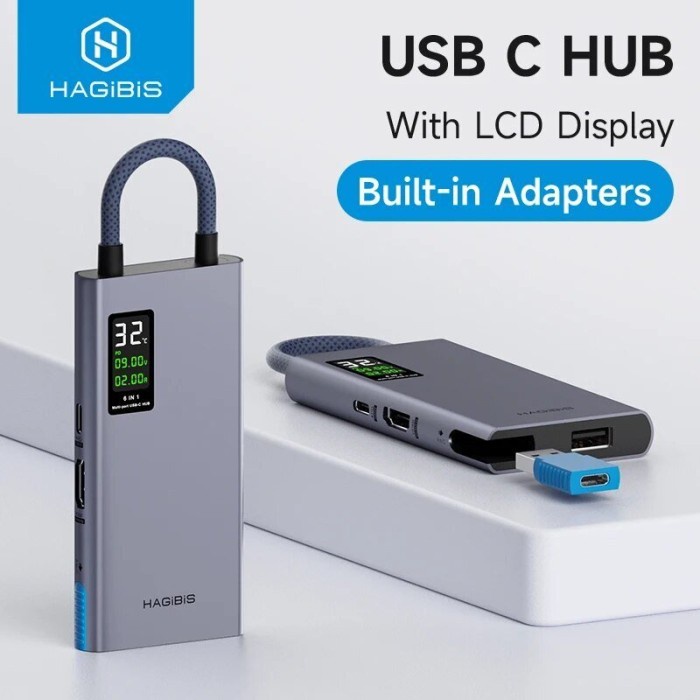 Jual Hagibis USB C Hub With LCD Display Type C Multiport Adapter 4K ...