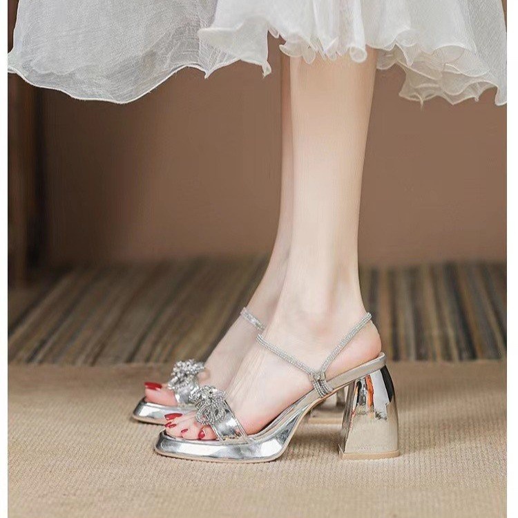 Jual [lc] 1551 Sepatu Wanita Heels Hak A77 Pita Silver Heel 9 Cm Shoes