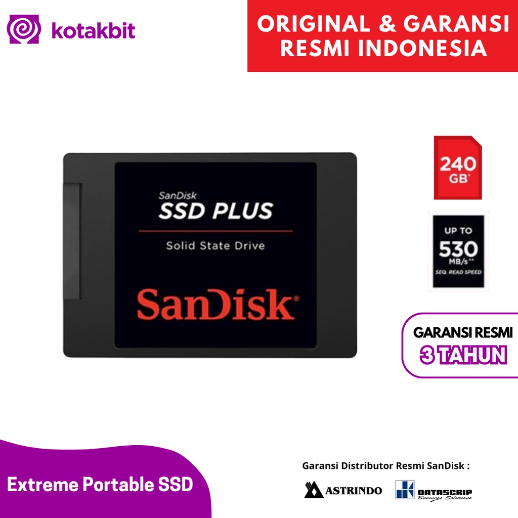 Jual Sandisk ssd plus 240gb 530mb/s 20x faster 240 GB | Shopee Indonesia