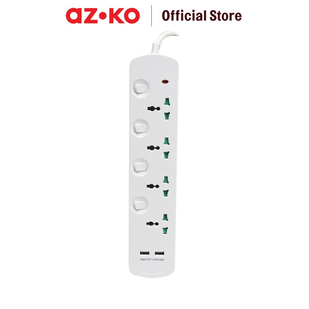 Jual AZKO Krisbow Stop Kontak 4 Soket Universal Dengan Usb - Putih ...