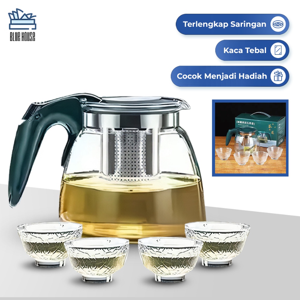 Jual Teko Gelas Cangkir Kaca Borosilicate Aesthetic Transparant Set 5 Pitcher 1000ml Dan 100ml 1172