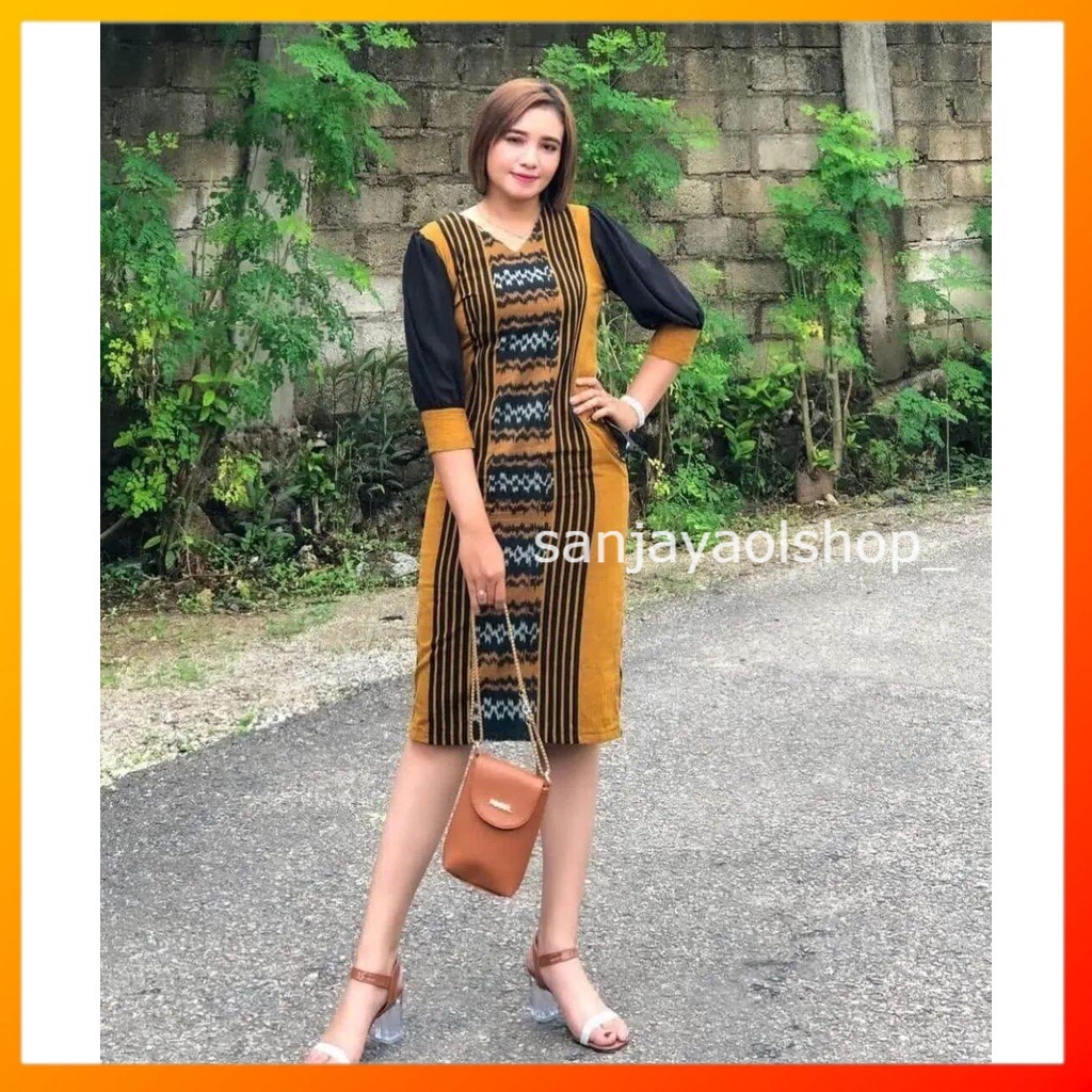 Jual Dress batik tenun wanita viral terbaru dress tenun kekinian baju tenun wanita modern dress tenun motif ntt sumba Shopee Indonesia