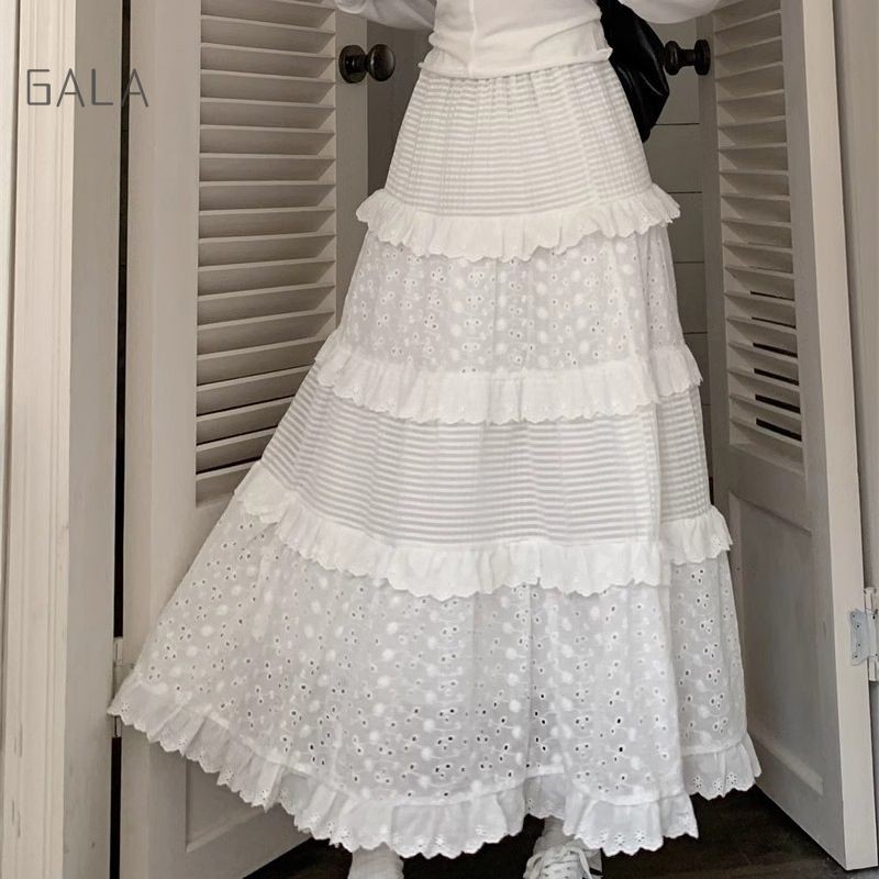 Jual Rok A-line Pinggang Elastis Gaya Elegan Rok Renda Panjang Menengah ...