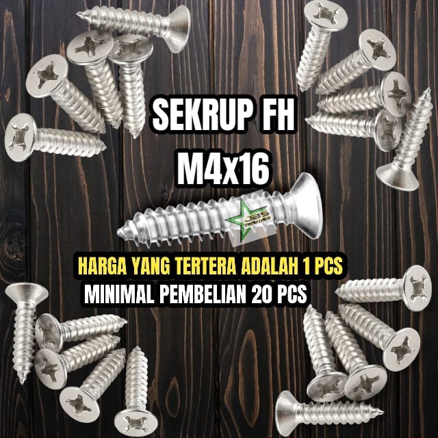 Jual ASS SEKRUP M4X16 STAINLESS SS 201 SEKRUP FH TAPPING SCREW