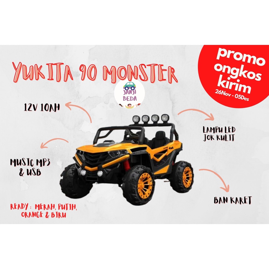 Jual Mainan Anak Mobil Aki Yukita 90 Monster Maenan Mobilan 12V 10AH