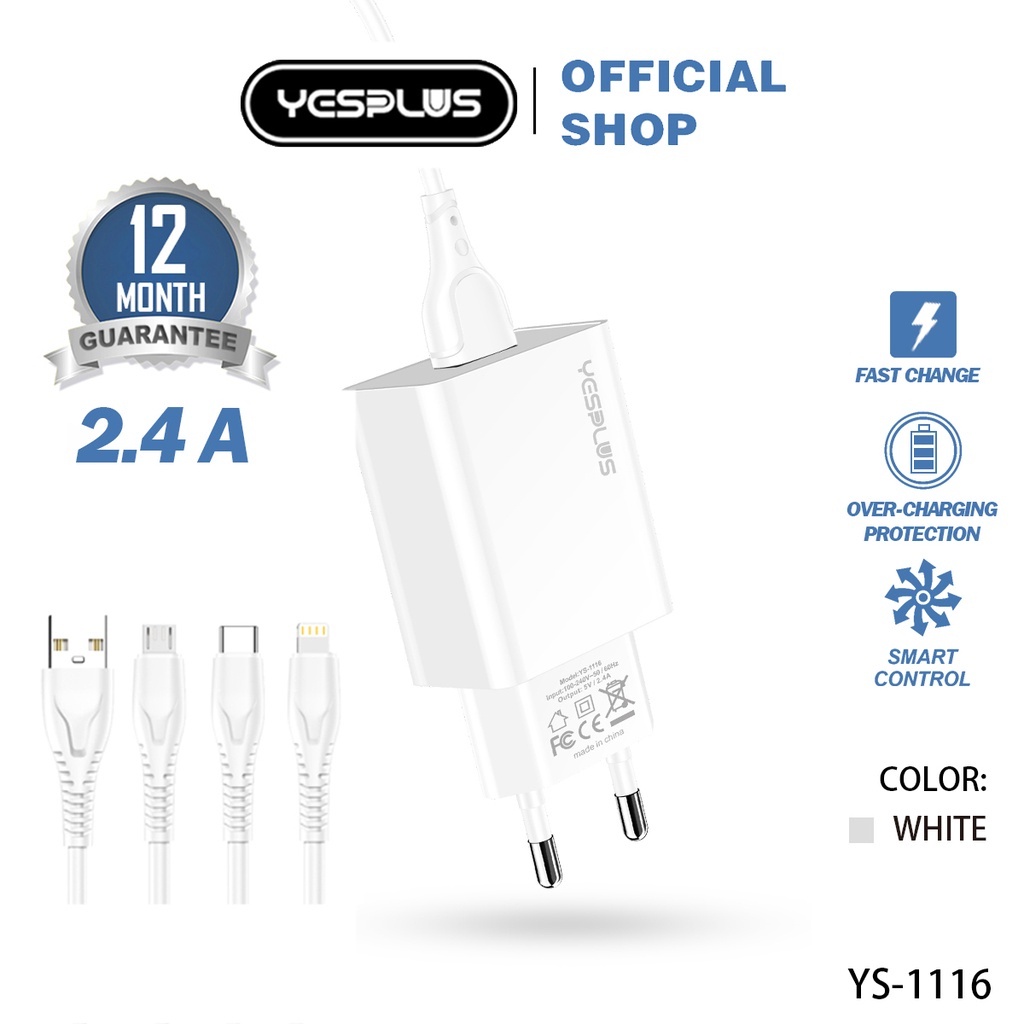 Jual YESPLUS ORIGINAL Charger YS-1116 Charger Fast Charging 2.4A Smart ...